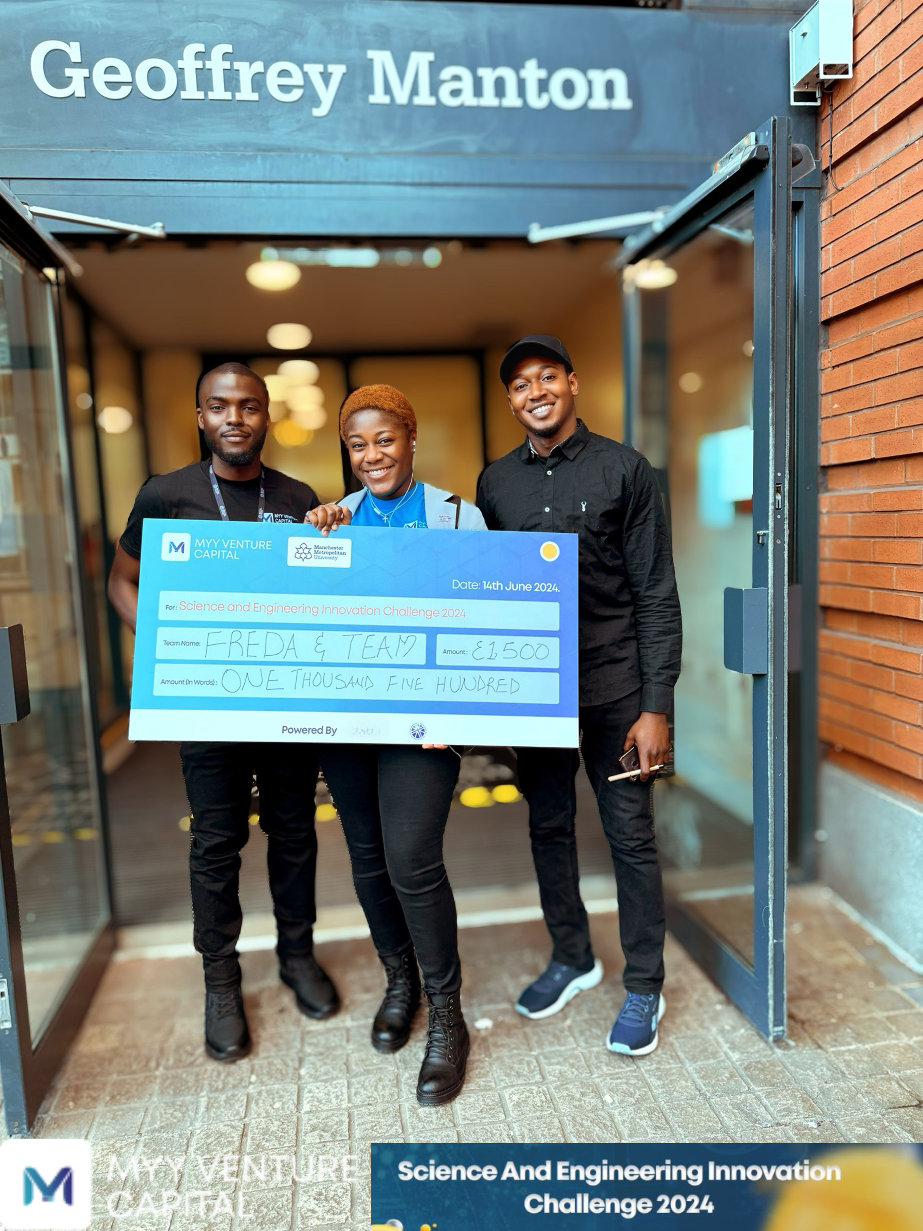 Myy Venture Capital founders with 2024 Winner Freda Farida Oludare